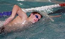 Foothills Stingrays swimmer Brandon Nori practices his stroke at a training session at the Okotoks Pool. Nori, 18, earned a western national time in the 200 metre butterfy at 
