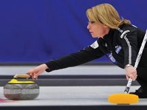 Okotoks resident Shannon Kleibrink takes a shot during last year&#8217;s provincial championships. Kleibrink was eliminated in the 2012 Alberta Scotties Championships by