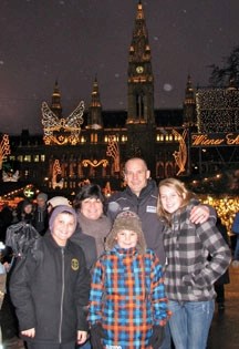 Okotokian Lyle Seitz, top middle, is the head of hockey operations for the top pro league in Austria. He was joined by his family at Christmas in Salzburg. They are Kai,