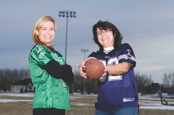 Tatrina Medvescek-Valentine (left) and Roberta Gordica (right) at the Holy Trinity Academy School field in Okotoks. Gordica is spearheading the introduction of a