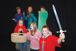 Okotoks Junior High School students rehearse their characters in the school&#8217;s Junior Main Stage production of Mirror Image: A Real Enchanted Musical. Top row, left to