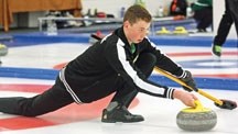 Kyler Kleibrink comes out of the hack during the final of the Junior Curling Tour Player&#8217;s Championsip at the Okotoks Curling Club on March 11. Kleibrink beat the Scott 