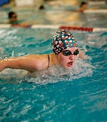 Foothills Stingrays&#8217; Kirsten Marchak practices her stroke at a training session at the Okotoks Pool. Marchak will be going to Montreal on March 26 as part of the