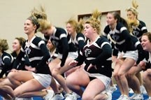 Foothills Falcons are right in step during their their dance routine at Foothills Composite High School on March 12.