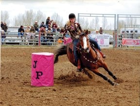 Honora Jackson-Roe, here competing in the Jessi Payne High School Rodeo, will run in her hometown Millarville Rodeo on Sunday.
