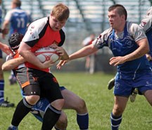 Foothills Lion Steven Jones fights through a tackle during Division II Calgary Rugby Union action this season. The Division II Lions finished their season on the weekend in