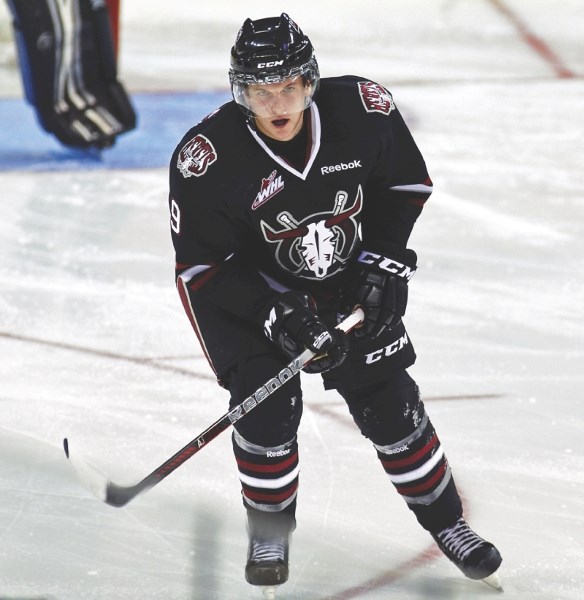 Red Deer Rebels forward Conner Bleackley skates up the ice during WHL action. Bleackley, an Okotoks Bantam AAA product, was named to Team Pacific for the World U17 Hockey