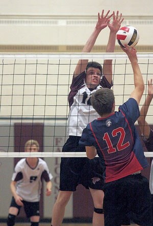 The Foothills Falcons earned a 10th place finish at the 4A provincial tournament in Lethbridge. Pictured above, Falcon Matt Armstrong sends a spike over the net during league 
