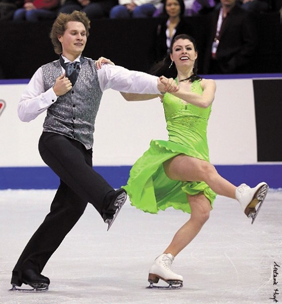 Okotokian Thomas Williams and Nicole Orford midway through their short skate of the ice-dance competition at the Canadian Figure Skating Championships in Mississauga, Ontario 