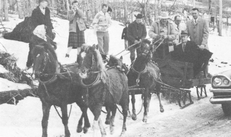 Dignitaries attended the opening of the new poma left at the Turner Valley Ski Hill in 1960. Jim McLeod is driving the ski club&#8217; s Ed Dennis, Tom Brown and the Hon. Lt. 