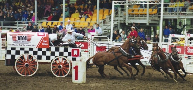 Tom Glass turns a barrel at the 1998 Calgary Stampede. Glass, a four-time Stampede champion, was inducted into the Alberta Sports Hall of Fame last week.