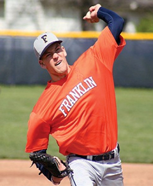 Rookie Okotoks Dawgs pitcher Hayden Cleveland of the Franklin College Grizzlies set a school record with 15 strikeouts in nine innings as a true freshman.