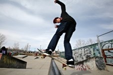 Jayden Halarewich skates at the Okotoks skateboard park nex tot the recreation center. The town&#8217;s 2014 budget includes money for the expansion of the facility.