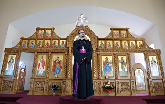 Father Obrad Filipovic of St. Simeon Serbian Orthodox Church at the church which moved from Marda Loop in Calgary to the Heritage Pointe area this spring.