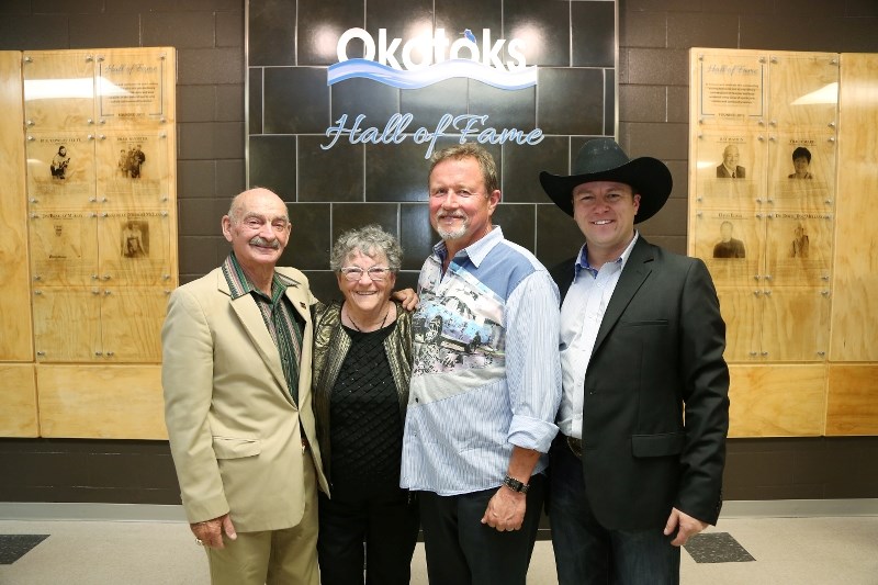 2014 Okotoks Hall of Fame inductees Jim &#8216;Bearcat&#8217; Murray, Annabelle Murray McLean, David Edels, and Dallas Mullaney, son of the late Doyle