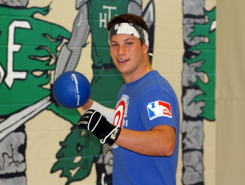 Holy Trinity Academy student Mack Pickering is ready for the school&#8217; s month-long dodgeball tournament which started this month. Proceeds from the tournament go towards 