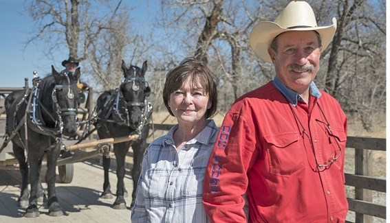 Jim Barbaro, with wife Lois, is the winner of the Parks Canada naming contesting for the Bar U Ranch National Historic Site&#8217; s newest team of Percheron horses, now