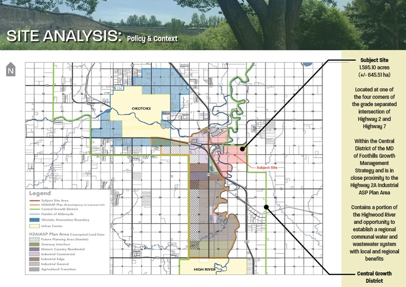 MD of Foothills residents got their first look at a draft for a development in the East Alderyde area (shaded in pink) on Sept. 26.