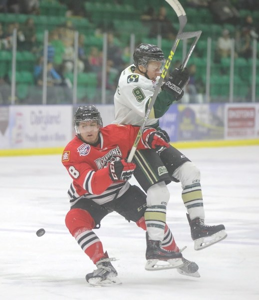 Tanner Laderoute and the Okotoks Oilers battle the Whitecourt Wolverines on the road on Nov. 18.