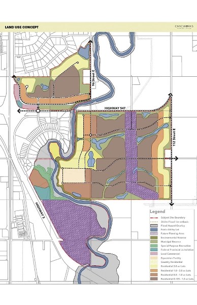 The proposed East Aldersyde area structure plan includes lots ranging from 0.125 acres to 3.0 acres, and new traffic controls.