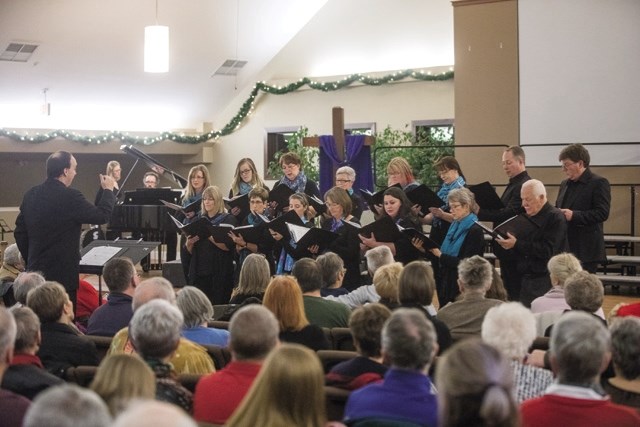 The Foothills Philharmonic Jazz Society Chorus gives a sneak preview during the philharmonic chorus&#8217; s Christmas concert last week. The jazz group will perform its own