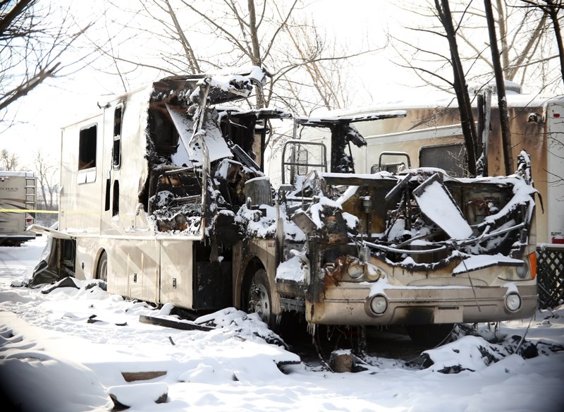 A motorhome was destroyed when it caught on fire at the Riverbend Campground on Jan. 8. A smoke detector alerted the occupant who escaped without injury.