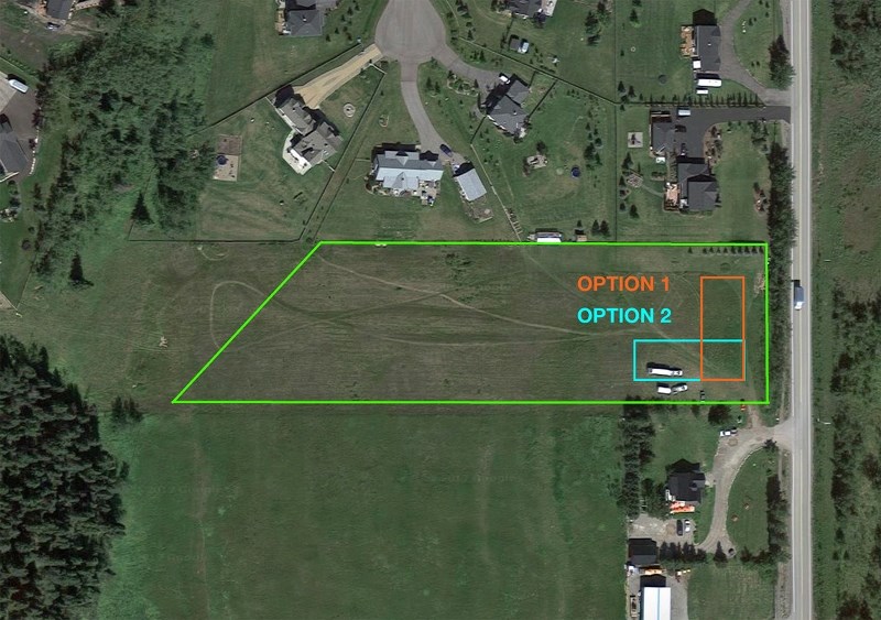 A map shows two possible configurations for a proposed parking lot on Priddis Valley Road.