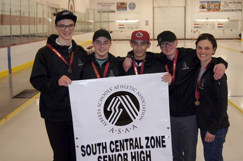 Curlingzones2.jpg The Holy Trinity Academy Knights boys rink won the first banner in history at the South Central Zones Feb. 10-11 in Chestermere. They are, from left, Eric