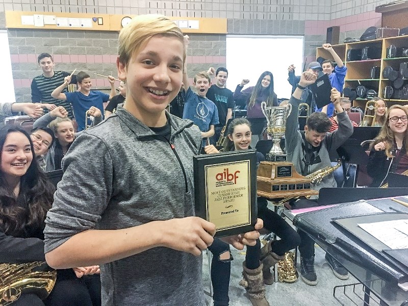 St. John Paul II Collegiate student Jacob Bueckert received the Most Outstanding Performer for Junior High Award at the Alberta International Band Festival in Calgary March 8.