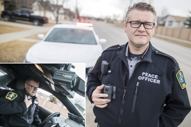 Okotoks municipal enforcement officer Andy Wiebe says the body cameras worn on shift give him an extra level of accountability and comfort on the job.
