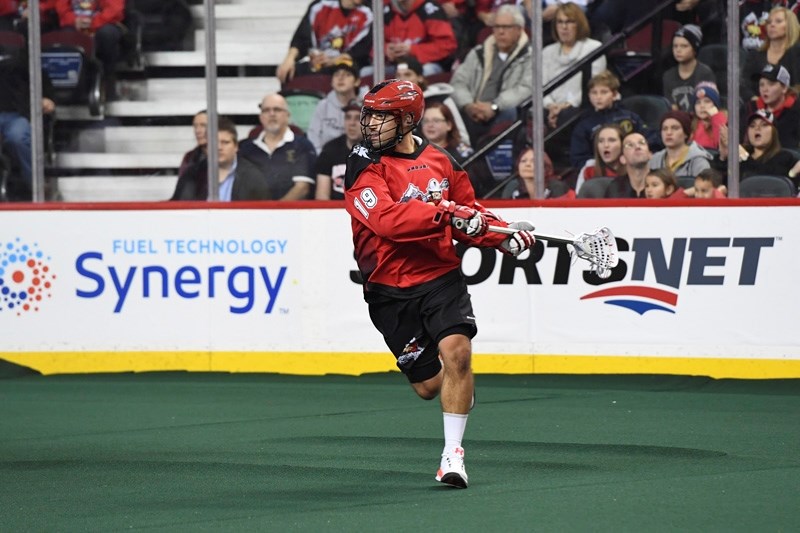 DeWinton&#8217; s Holden Cattoni, seen here with the NLL&#8217; s Calgary Roughnecks, won the 2017 Mann Cup with the Peterborough Lakers.