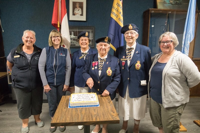 Judy Cheesman, Lavonne Gallant, Diane Elkow, Irene Howard, Ida Wegelin, and Jo Balderson of the Ladies Auxiliary celebrate the group&#8217;s 70th anniversary on Sept. 28.
