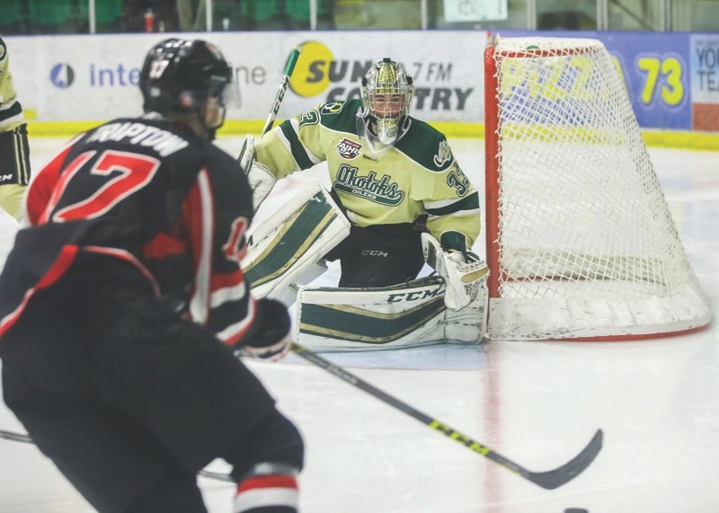 Okotoks Oilers goaltender Riley Morris is back on the ice after being sidelined for close to two months due to injury.