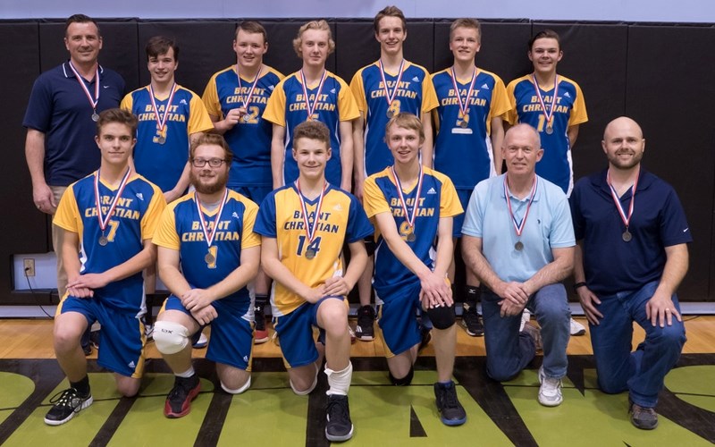 The Brant Christian School Eagles, with several players from the Okotoks area, won the silver medal at the high school Senior Boys South 1A zones in Lethbridge in November.