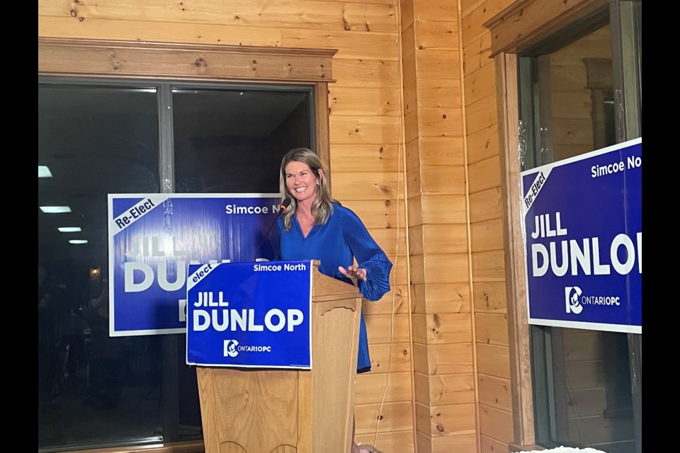Jill Dunlop will return as Simcoe North's MPP for a second term, following a blowout victory over the other candidates.