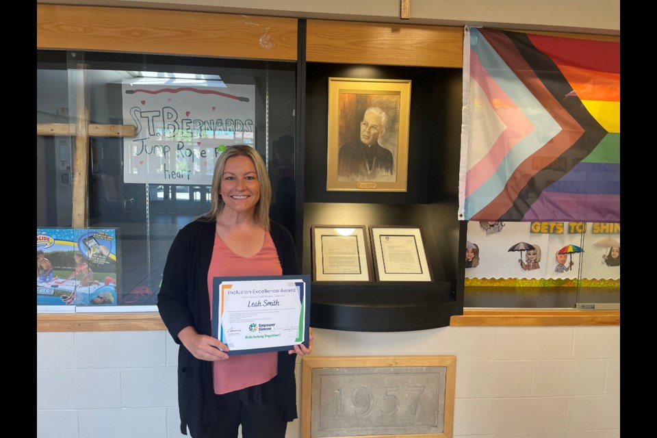 St. Bernard's Catholic School principal Leah Smith is a 2022 recipient of the Empower Simcoe Inclusion Excellence Award for her work in making her school an inclusive space.
