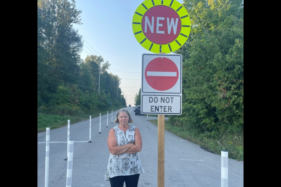 Oro-Medonte resident Leslie Ellins is concerned that new measures along Line 15, which prohibits northbound access and includes chicanes installed throughout the area to calm traffic. Among Ellins' concerns is the possibility that excess traffic will be directed past a nearby elementary school.