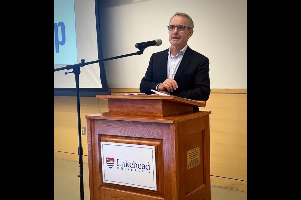 Lakehead University in Orillia has announced a new bursary named in honour of former Simcoe North MP Bruce Stanton, who spoke at a fundraising event Thursday evening.