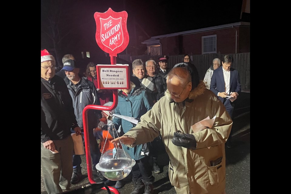 One of the first donations is made to the Salvation Army’s Christmas Kettle campaign that officially kicked off Thursday night at the Coldwater Road church. 