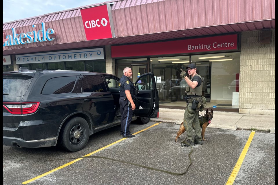 Cst. Derek Tilley said all available resources are being used to investigate an armed robbery of the CIBC on Laclie Street, including the Central Region canine unit, as police search for the suspect. 