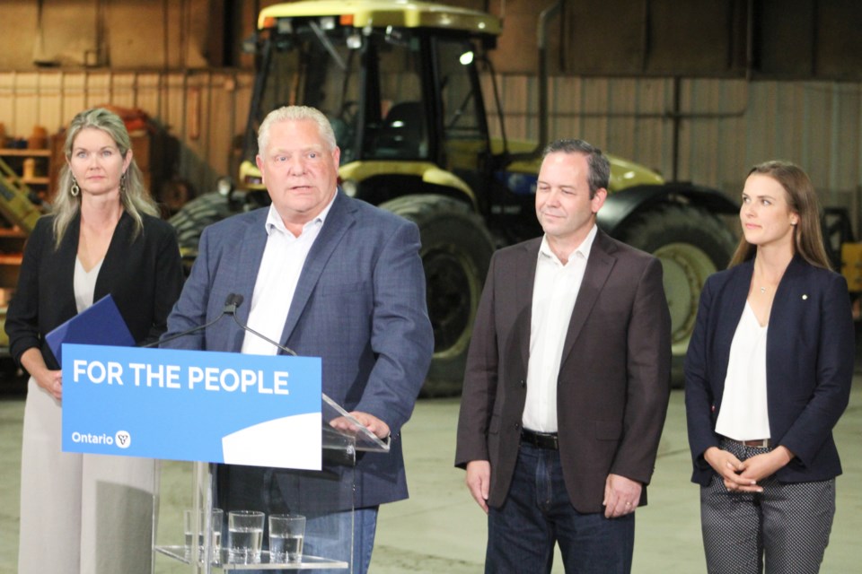 Shown in this file photo, from left, are Simcoe North MPP Jill Dunlop, Premier Doug Ford, Barrie-Springwater-Oro-Medonte MPP Doug Downey, and Barrie-Innisfil MPP Andrea Khanjin. | Nathan Taylor/OrilliaMatters
