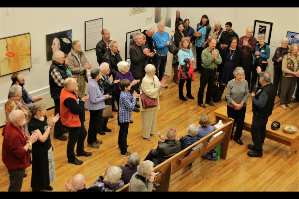 Dozens gathered Sunday at St. Paul’s Centre for the opening of the exhibition called Call to Action 83. Mehreen Shahid/OrilliaMatters

