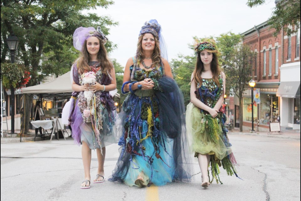 Ariana Rizzo, left, Deanna Howell, centre, and Piper Hill are models for the upcoming Somniatis III Wearable Art Show. Nathan Taylor/OrilliaMatters