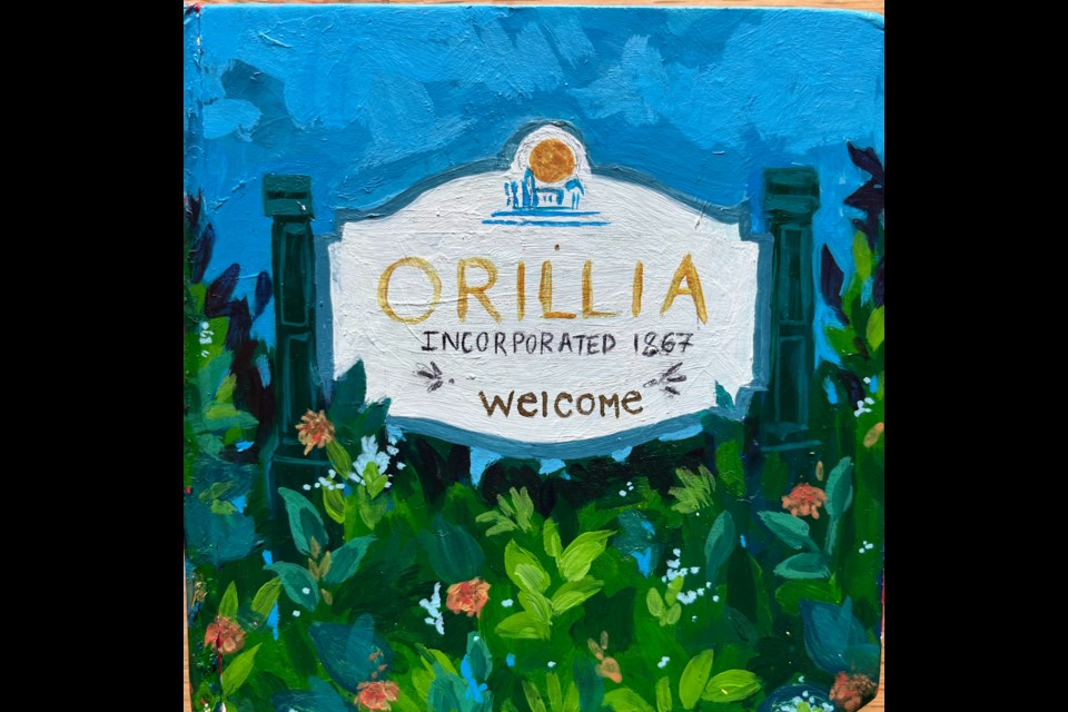 Jazzy Mansfield, a Grade 12 student from Twin Lakes, took first prize in the secondary school division of the Sustainable Orillia 2022 Art Contest. This is the first page of a 12-page painted book with scenes of Orillia, children, planting seeds and much more.