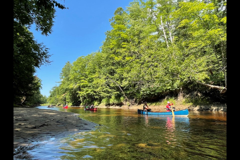 Paddlers make their way down the Black River during a recent Couchiching Conservancy Passport to Nature program.