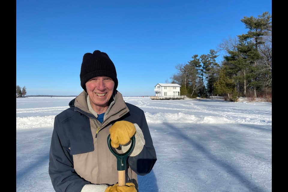 New resident of Villages of Leacock Point, Ted Foxley, is becoming known as “Angus,” because of how he was inspired to build and maintain an outdoor rink for the community.