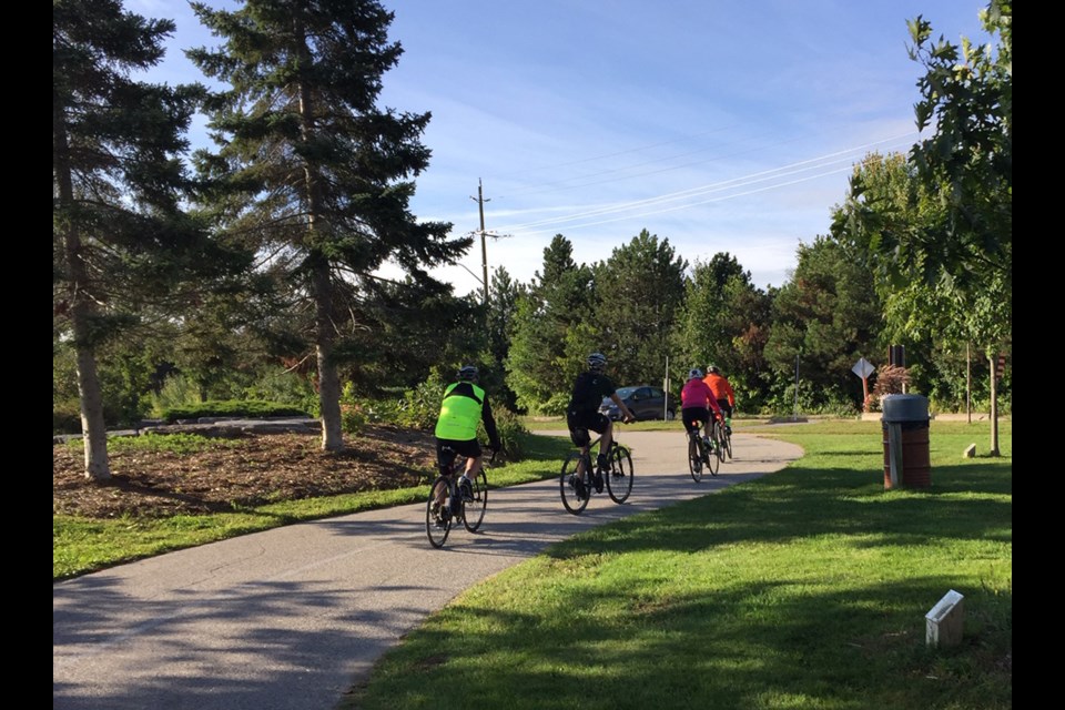 Cyclists enjoying the waterfront trail in Orillia - one of the few things outdoors lovers can safely enjoy amid the provincewide stay-at-home order.