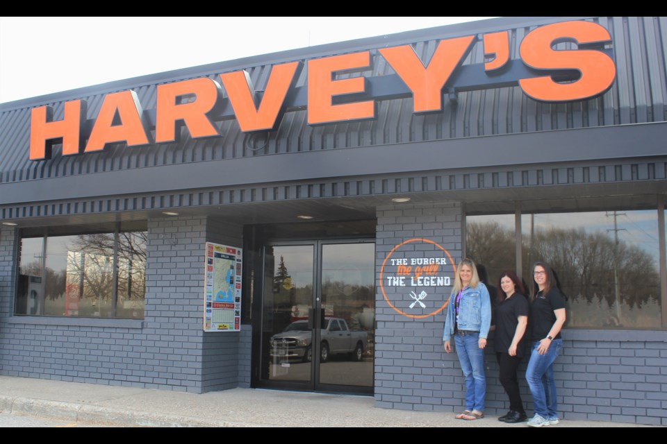 Harvey’s owner and operator Laura Dickson will donate 10% of sales during their grand reopening on May 12 to Big Brothers Big Sisters of Orillia & District. From left, Laura Dickson, Nicole Litherland of Harvey’s and Amanda Tevelde, Community Relations Coordinator, Big Brothers Big Sisters of Orillia & District. Contributed photo
