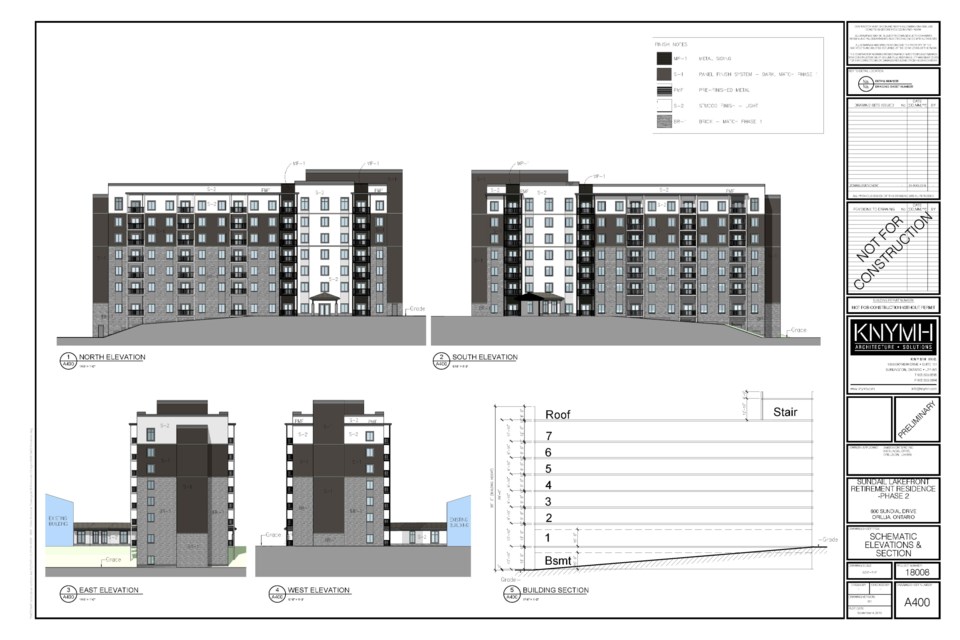 This shows what the elevations of the proposed new addition to the Sundial Lakeview Retirement Residence would look like. A public meeting about the project goes Thursday at 6:15 at the Orillia City Centre.