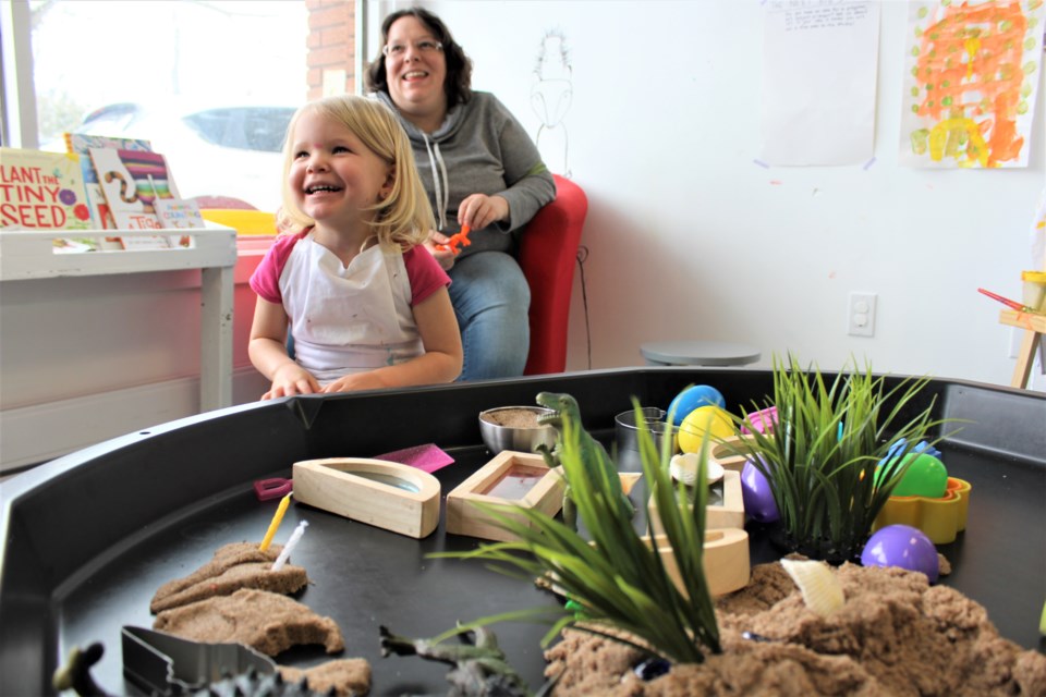 Emily Beers, 3, was clearly having a good time Saturday during the grand opening of Heartworks Children's Art Studio. Nathan Taylor/OrilliaMatters
